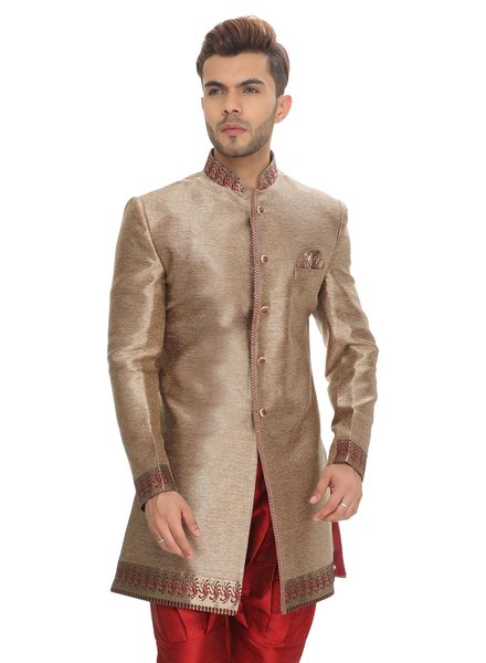 Indo Western Silk Ethnic Wear Slim Fit Designer Self With Waist Coat La Scoot
