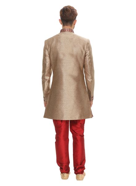 Indo Western Silk Ethnic Wear Slim Fit Designer Self With Waist Coat La Scoot
