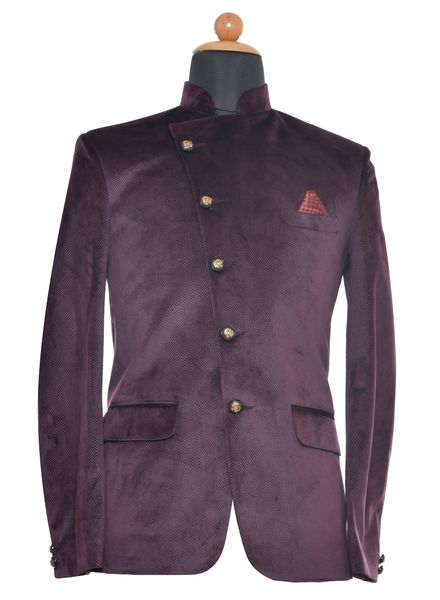 Blazer & Coats Velvet Party Wear Regular fit Stand Collar Designer Self Regular Coat La Scoot
