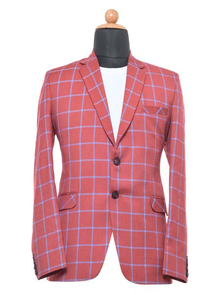 Blazer & Coats Cotton Blend Formal Wear Regular fit Single Breasted Basic Check Regular Coat La Scoot