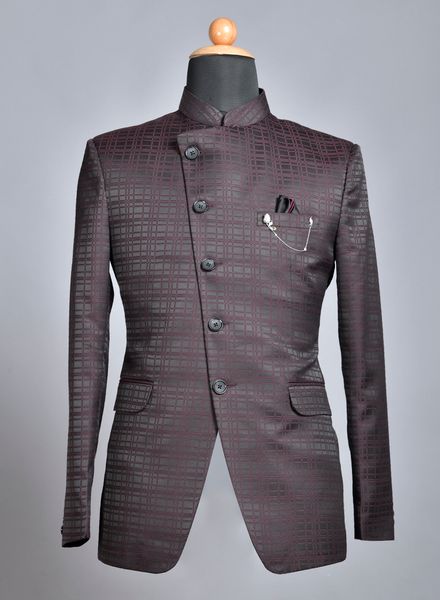 Blazer & Coats Silk Party Wear Regular fit Stand Collar Designer Check Regular Coat La Scoot