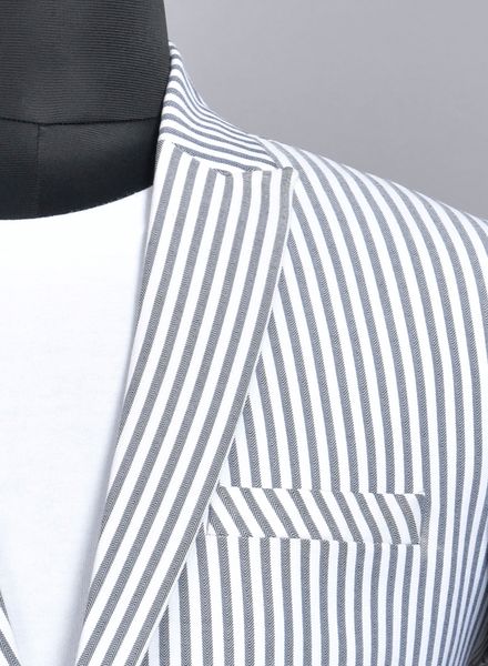 Blazer & Coats Polyester Cotton Formal Wear Regular fit Peak Collar Basic Stripe Regular Coat La Scoot