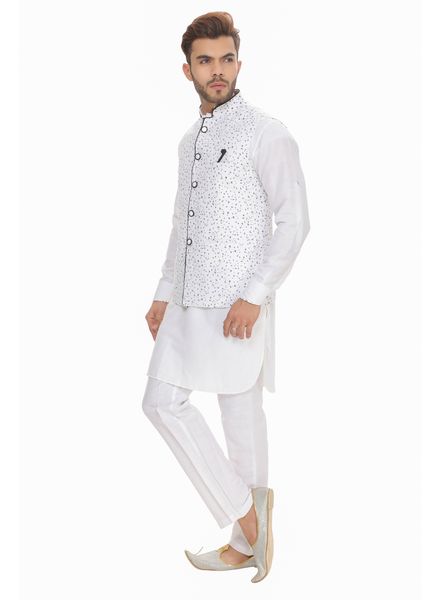 Kurta Pyjama Cotton Party Wear Regular Fit Stand Collar Full Sleeves Printed Regular La Scoot Bridges Pants With Waistcoat