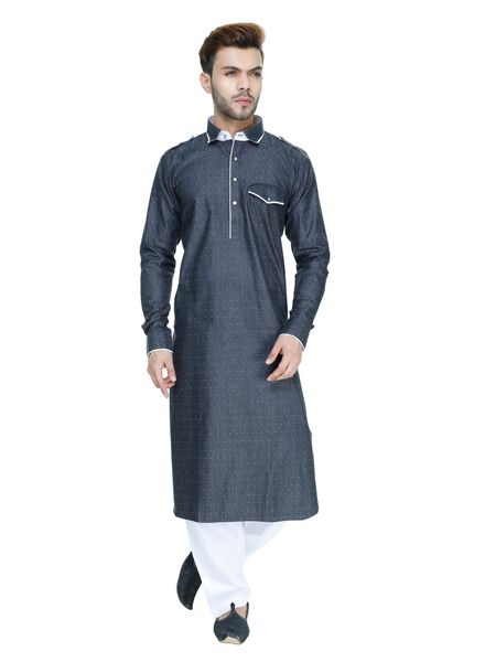 Kurta Pyjama Polyester Cotton Casual Wear Regular Fit Shirt Collar Full Sleeves Pathani Long La Scoot Salwar