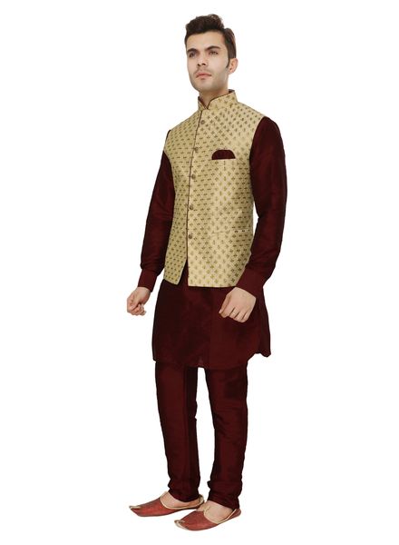 Waistcoat on 2025 maroon kurta