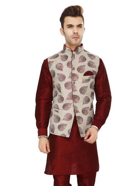 Kurta Pyjama Polyester Cotton Party Wear Regular Fit Stand Collar