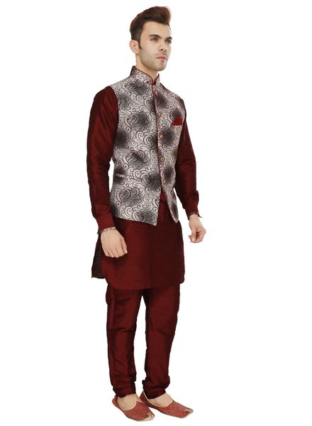 Kurta Pyjama Polyester Cotton Party Wear Regular Fit Stand Collar