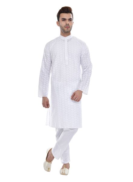 Kurta Pyjama Polyester Cotton Casual Wear Regular Fit Stand Collar Full Sleeves Embroidery Regular La Scoot Straight Pajama None