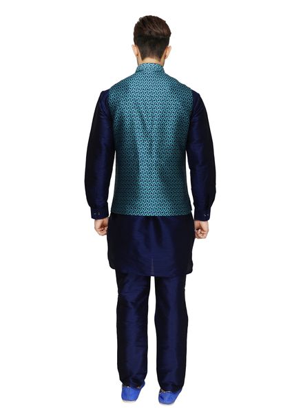 Kurta Pyjama Polyester Cotton Party Wear Regular Fit Stand Collar Full Sleeves Printed Regular La Scoot Bridges Pants With Waistcoat