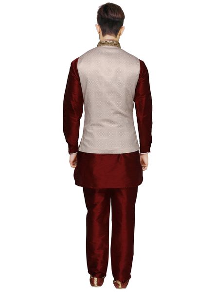 Kurta Pyjama Polyester Cotton Party Wear Regular Fit Stand Collar Full Sleeves Printed Regular La Scoot Bridges Pants With Waistcoat