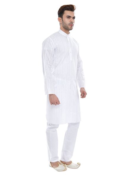 Kurta Pyjama Cotton Casual Wear Regular Fit Stand Collar Full Sleeves Embroidery Regular La Scoot Straight Pajama None