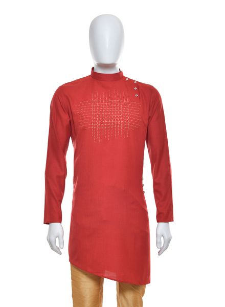 Kurta Pajama Cotton Party Wear Regular Fit Stand Collar Full Sleeves Solid Regular La Scoot Bridges Pants None