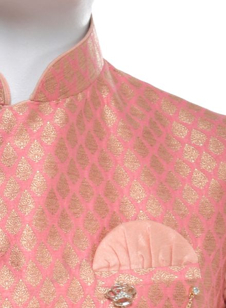 Kurta Pajama Silk Blend Party Wear Regular Fit Stand Collar Full Sleeves Embroidery Regular La Scoot Bridges Pants With Waistcoat