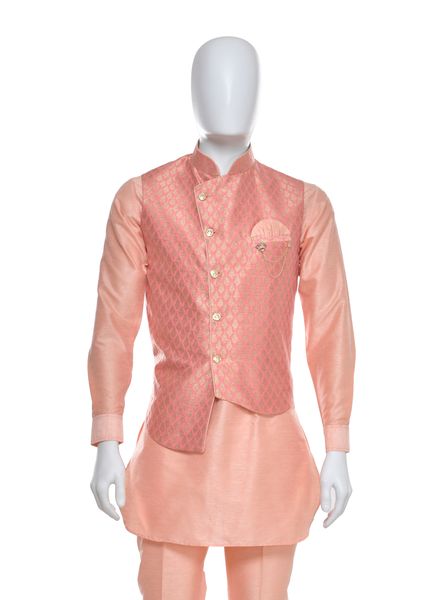 Kurta Pajama Silk Blend Party Wear Regular Fit Stand Collar Full Sleeves Embroidery Regular La Scoot Bridges Pants With Waistcoat