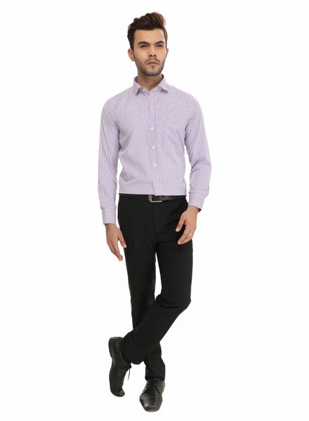 Shirts Cotton Blend Formal Wear Regular Fit Basic Collar Full Sleeve Stripe Kanwood
