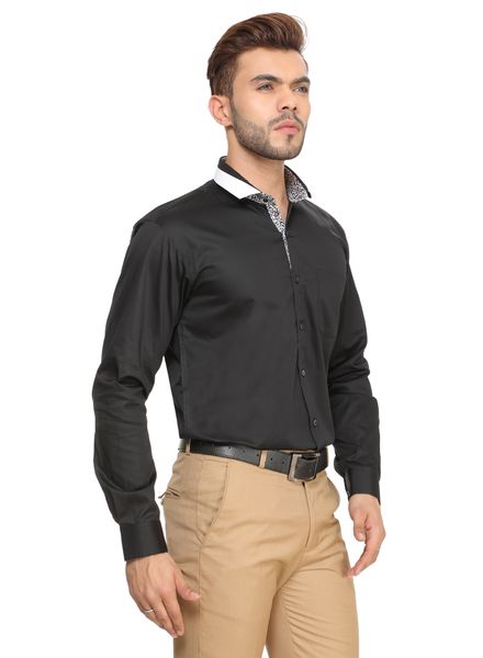 Shirts Cotton Blend Club Wear Slim Fit Basic Collar Full Sleeve Solid La Scoot