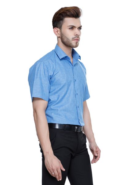 Shirts Cotton Blend Formal Wear Slim Fit Basic Collar Half Sleeve Check La Scoot