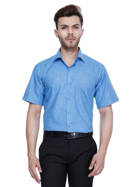 Shirts Cotton Blend Formal Wear Slim Fit Basic Collar Half Sleeve Check La Scoot