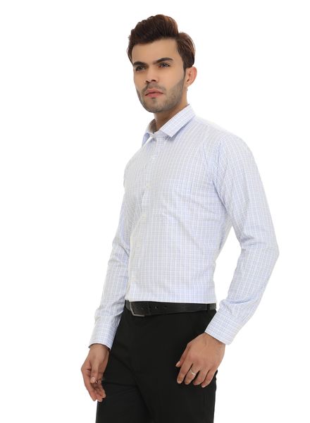 Shirts Cotton Blend Formal Wear Slim Fit Basic Collar Full Sleeve Check La Scoot
