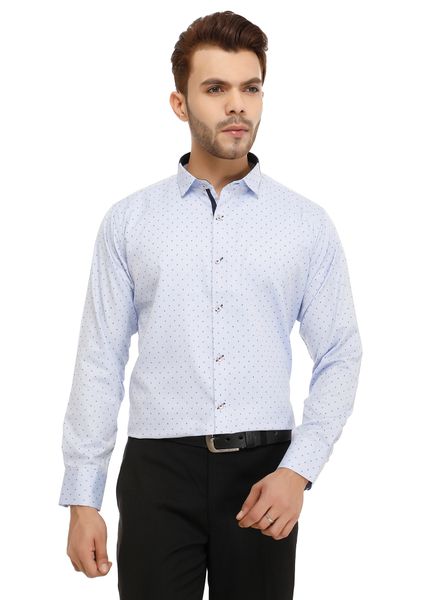 Shirts Cotton Blend Formal Wear Slim Fit Basic Collar Full Sleeve Printed La Scoot