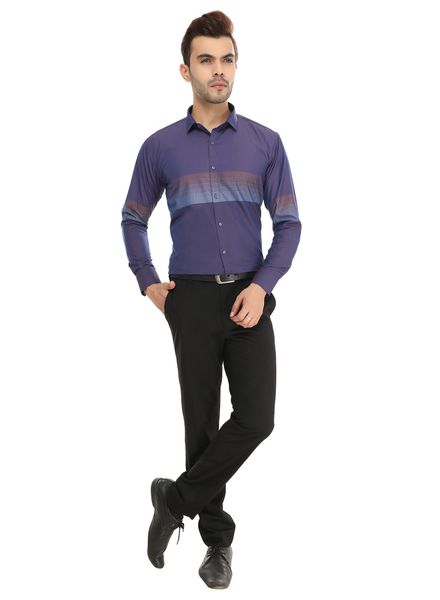 Shirts Cotton Blend Casual Wear Slim Fit Basic Collar Full Sleeve Stripe La Scoot
