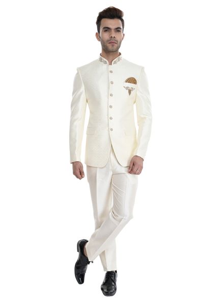 Suits Polyester Party Wear Regular fit Stand Collar Designer Embroidery 2 Piece Suit La Scoot