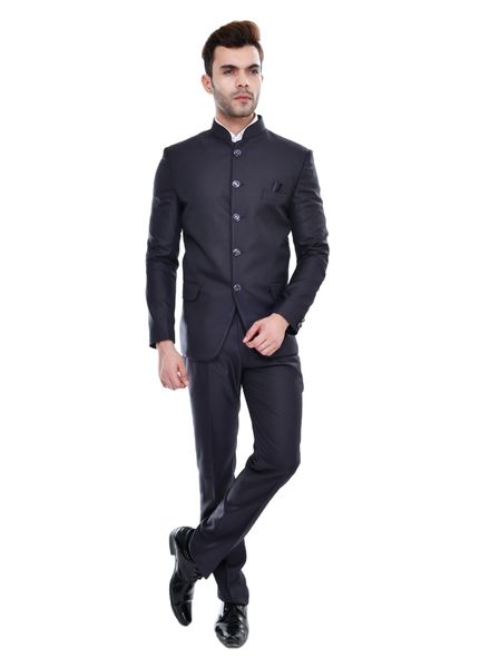 Suits Polyester Party Wear Regular fit Stand Collar Designer Solid 2 Piece Suit La Scoot