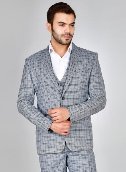 Suits Polyester Formal wear Regular fit Single Breasted Basic Check 3 Piece Suit La Scoot