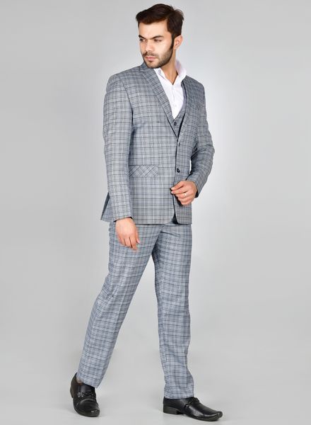 Suits Polyester Formal wear Regular fit Single Breasted Basic Check 3 Piece Suit La Scoot