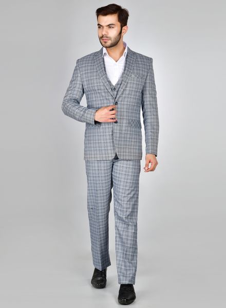 Suits Polyester Formal wear Regular fit Single Breasted Basic Check 3 Piece Suit La Scoot