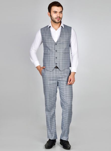 Suits Polyester Formal wear Regular fit Single Breasted Basic Check 3 Piece Suit La Scoot