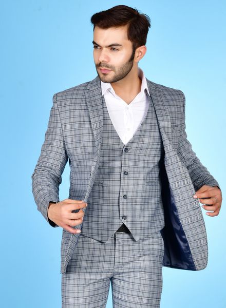 Suits Polyester Formal wear Regular fit Single Breasted Basic Check 3 Piece Suit La Scoot