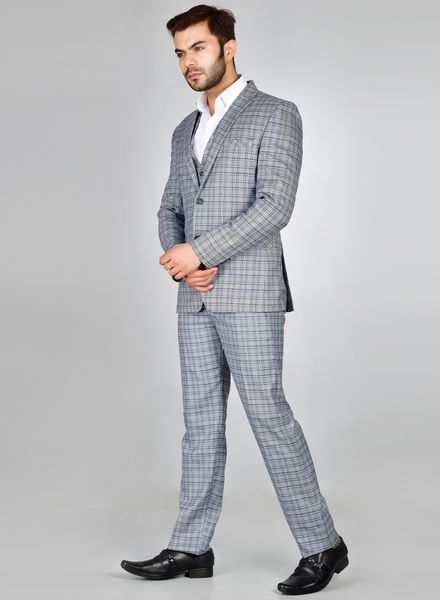 Suits Polyester Formal wear Regular fit Single Breasted Basic Check 3 Piece Suit La Scoot