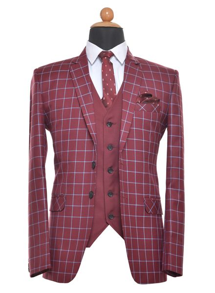 Suits Polyester Viscose Formal wear Regular fit Single Breasted Basic Check 5 Piece Suit La Scoot