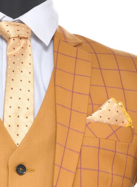 VINCI Men's Orange Plaid Peak Lapel 3 Piece 2 Button Modern Fit Suit NEW |  eBay