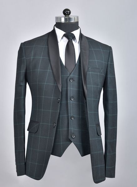 Suits Polyester Viscose Party Wear Regular fit Single Breasted Designer Check 5 Piece Suit La Scoot