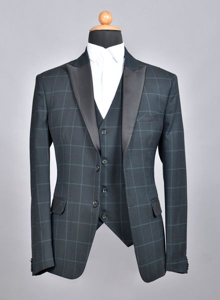 Suits Polyester Viscose Party Wear Regular fit Double Breasted Designer Check 3 Piece Suit La Scoot