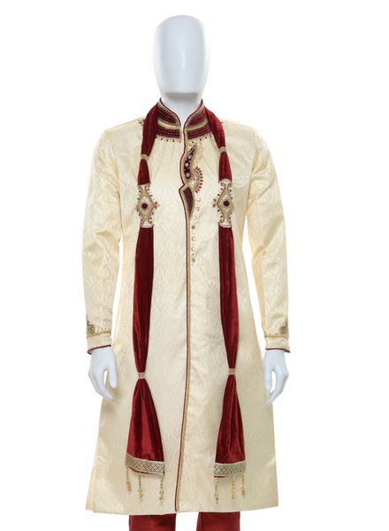 Sherwani Polyester Ethnic Wear Regular Fit Designer Embroidery La Scoot