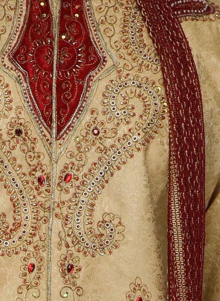 Sherwani Polyester Ethnic Wear Regular Fit Designer Embroidery La Scoot