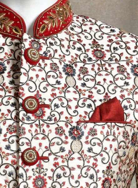 Sherwani Silk Ethnic Wear Slim Fit Hanger Cover Packing Designer Embroidery Pyjama La Scoot