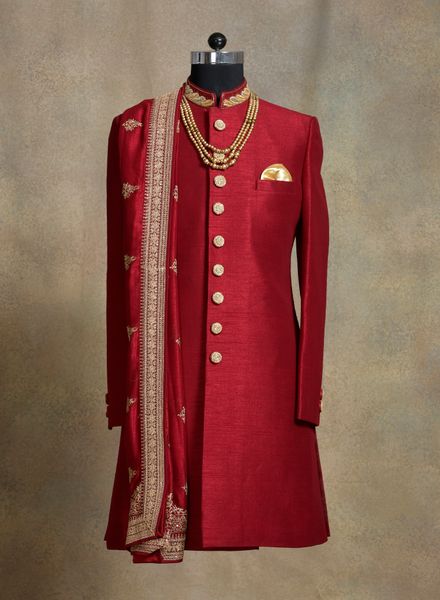 Sherwani Polyester Ethnic Wear Regular Fit Hanger Cover Packing Designer Embroidery La Scoot