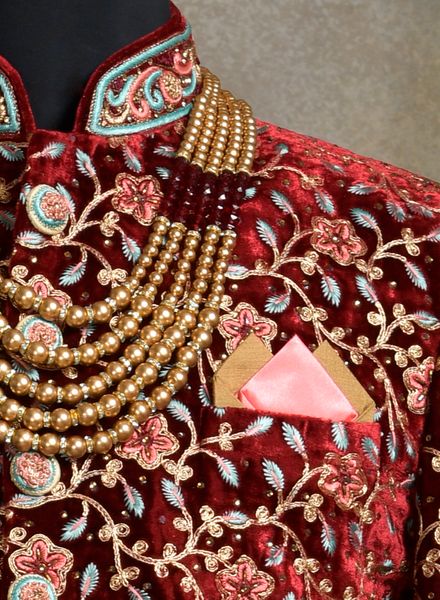 Sherwani Velvet Ethnic Wear Regular Fit Hanger Cover Packing Designer Embroidery La Scoot
