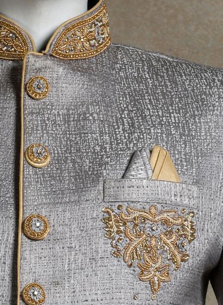 Sherwani Jacquard Ethnic Wear Slim Fit Hanger Cover Packing Designer Embroidery La Scoot