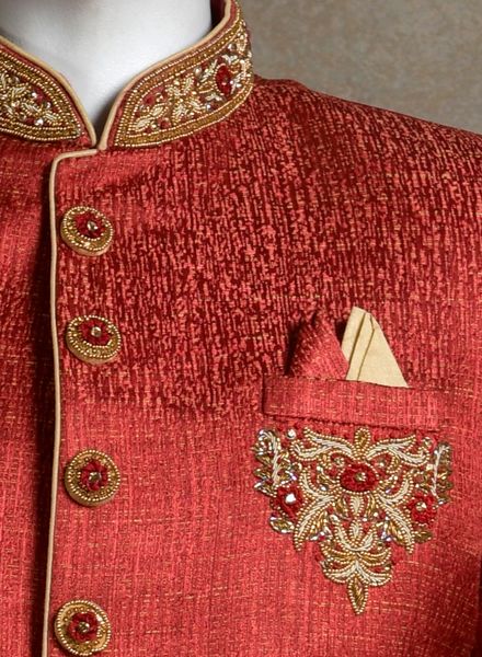 Sherwani Jacquard Ethnic Wear Slim Fit Hanger Cover Packing Designer Embroidery La Scoot