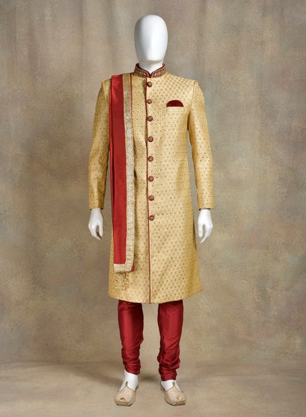 Sherwani Jacquard Ethnic Wear Slim Fit Hanger Cover Packing Designer Embellished La Scoot