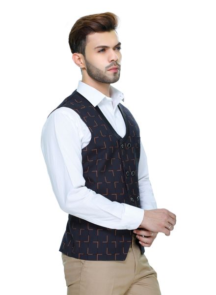 Waist Coat Polyester Party Wear Regular fit Double Breasted Designer Printed Waistcoat La Scoot