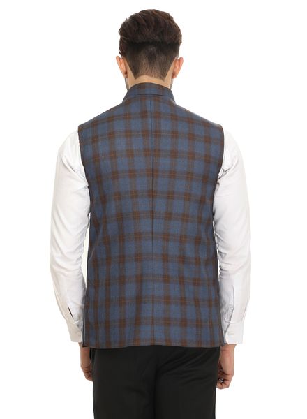 Waist Coat Tweed Formal Wear Regular fit Nehru Collar Basic Check Waistcoat La Scoot