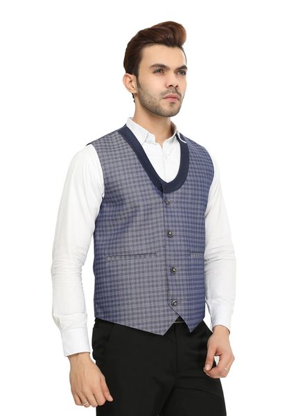 Waist Coat Polyester Cotton Party Wear Regular fit Double Breasted Designer Check Waistcoat La Scoot