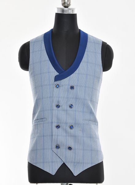 Waist Coat Polyester Party Wear Regular fit Double Breasted Designer Check Waistcoat La Scoot