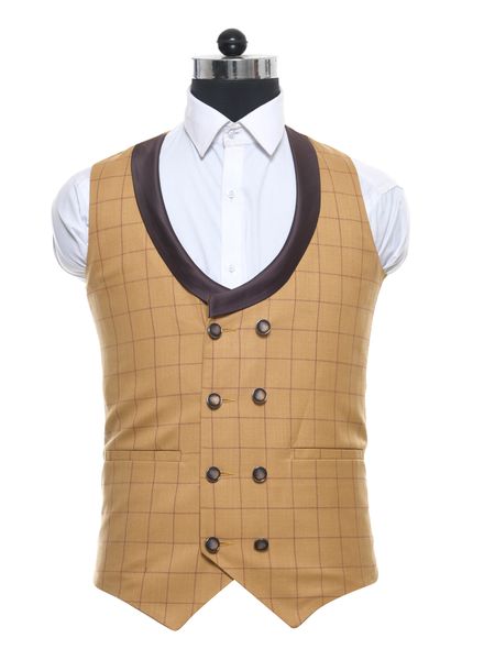 Waist Coat Polyester Cotton Party Wear Regular fit Single Breasted Designer Check Waistcoat Pant La Scoot